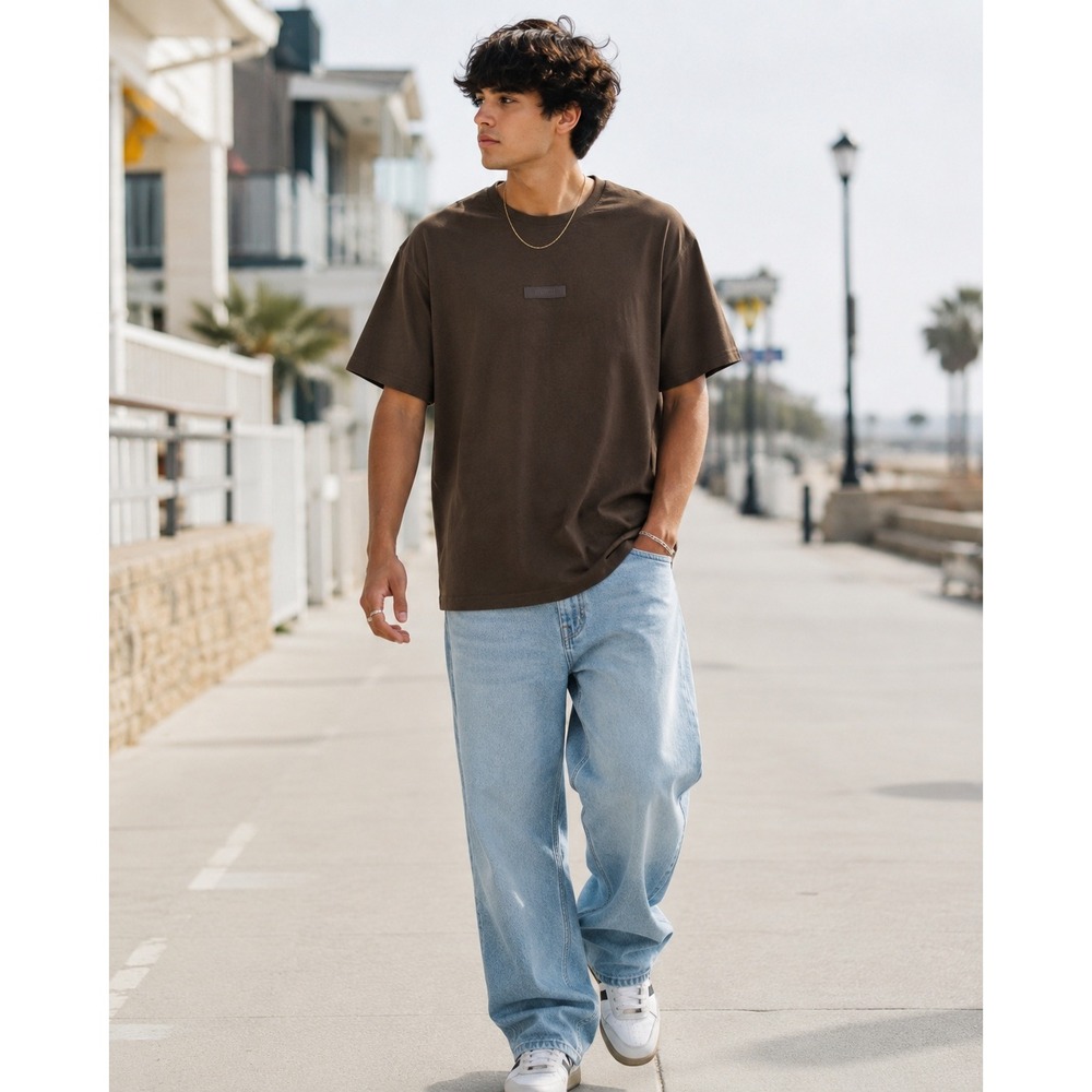 DR Essentials Cotton Logo Patch T-Shirt Brown XL Streetwear